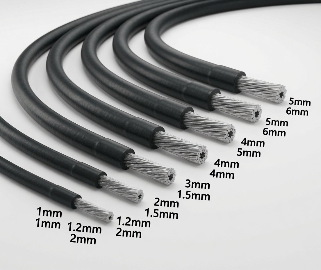 Liny stalowe w powłoce tworzywowej — zakres średnic Ø0,4–4 mm
