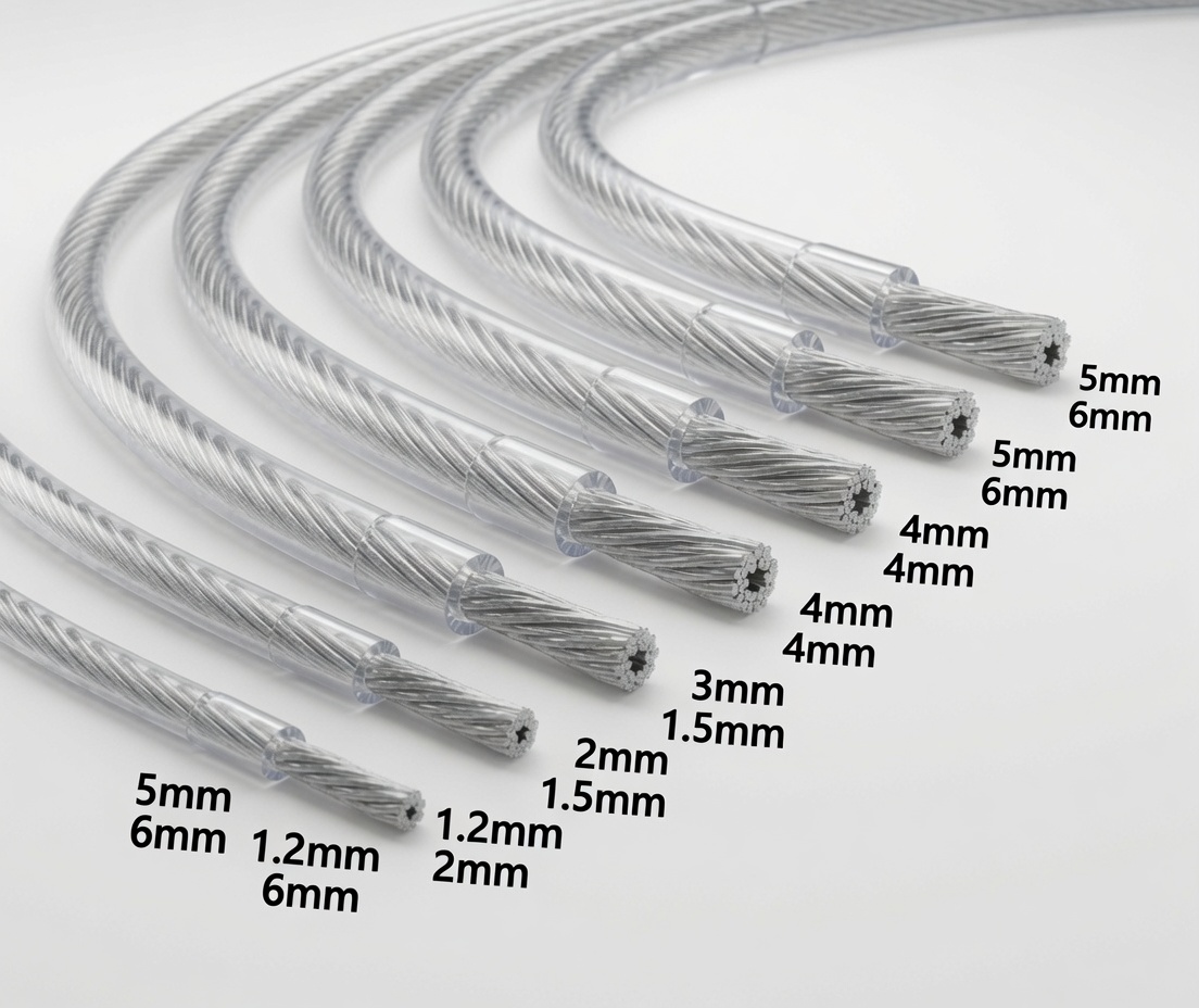 Liny stalowe w powłoce tworzywowej — zakres średnic Ø0,4–4 mm