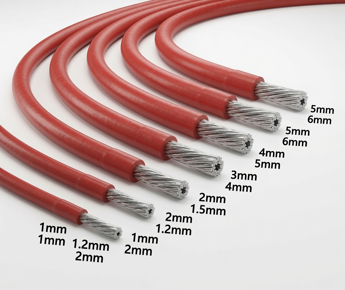 Liny stalowe w powłoce tworzywowej — zakres średnic Ø0,4–4 mm