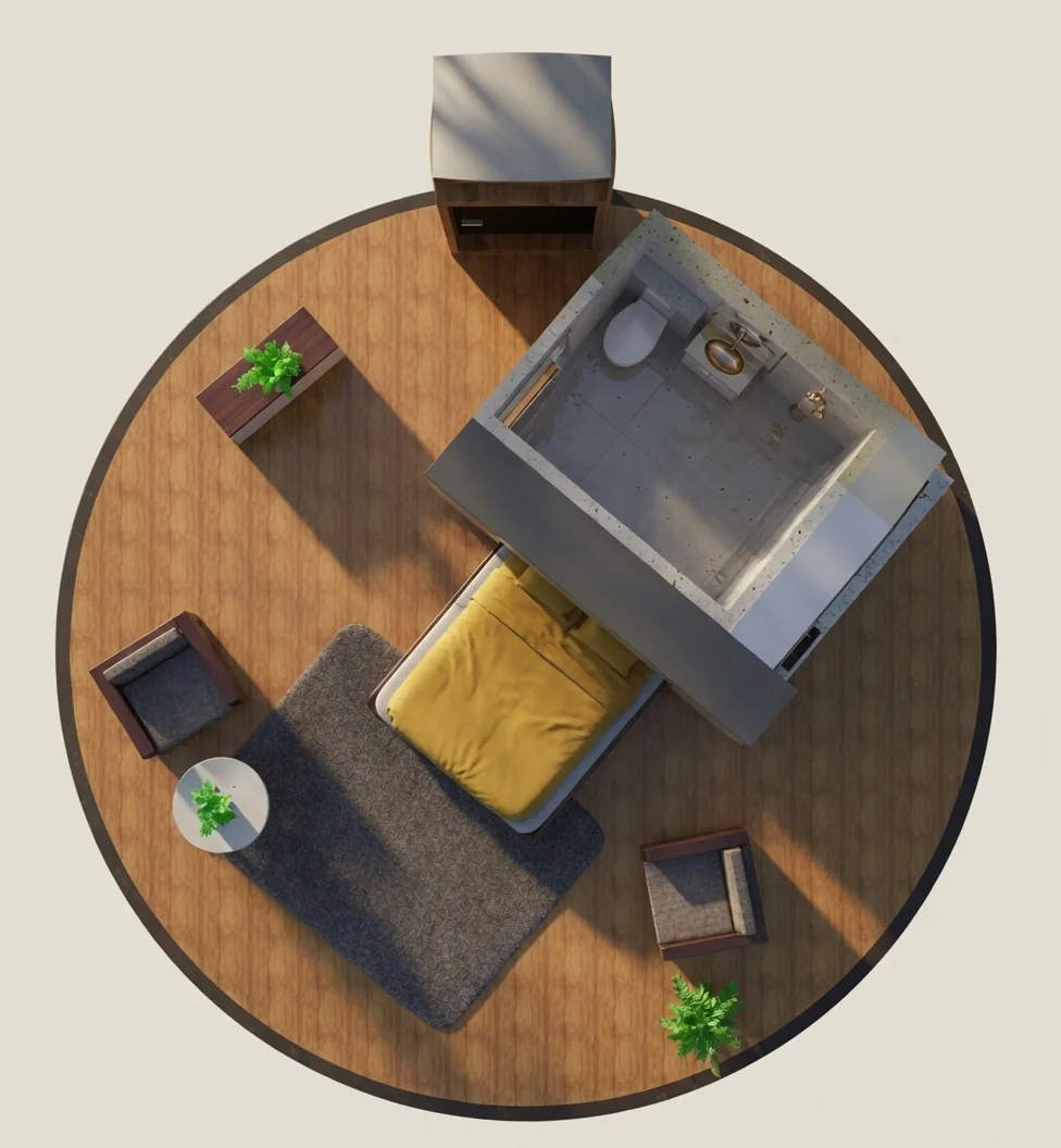 Under Wood — vizualizare, planul interiorului de sus cu dispunere de exemplu